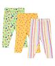 MINI KLUB Cotton Pack Of 3 Striped & Floral Printed Leggings - Green White & Yellow