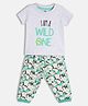 MINI KLUB Cotton Half Sleeves Typography Printed Tee & Pant Set - Grey & Light Green