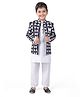 Earth Conscious Jacquard Full Sleeves Solid Kurta Pyjama With Birds Printed Jodhpuri Jacket Set - Navy Blue