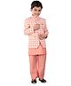Earth Conscious Blended Full Sleeves Solid Kurta Pyjama With Houndstooth Printed Jodhpuri Jacket Set - Peach