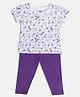 MINI KLUB Cotton Half Sleeves Floral Printed Top With Solid Pant Set - White & Purple