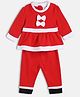 MINI KLUB Cotton Full Sleeves Bow Applique Detailed Top With Pant & Cap Set - Red