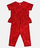 MINI KLUB Cotton Half Sleeves Abstract Printed Top & Coordinating Pant Set - Red