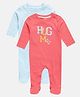 MINI KLUB Cotton Knit Pack Of 2 Half Sleeves Boats & Typography Printed Sleepsuits - Blue & Pink