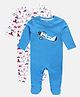 MINI KLUB Cotton Knit Pack Of 2 Half Sleeves Cars & Airplane Printed Sleepsuits - White & Blue