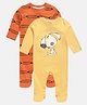 MINI KLUB Cotton Knit Pack Of 2 Half Sleeves Pencils & Dog Printed Sleepsuits - Orange & Yellow