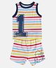MINI KLUB Cotton Sleeveless Striped Numerical Printed Tee & Coordinating Shorts Set - White