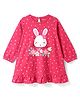 Babyhug Cotton Knit Full Sleeves Nighty with Frill Polka Dot & Bunny Print - Red