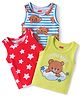 Babyhug 100% Cotton Knit Sleeveless Sandos with Bear & Stars Print Pack of 3 - Red Light Green & Blue