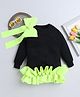 NAVKIYA G Fleece Full Sleeves Neon Frilled & Bow Applique Detailed Sweatshirt Dress - Black