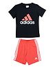 Adidas Kids 100% Cotton Knit Half Sleeves T-Shirt & Shorts Set with Logo Print - Black