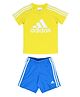 Adidas Kids Cotton Knit Half Sleeves T-Shirt & Shorts Set with Brand Name Print & Tape Detailing - Yellow & Blue