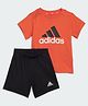 Adidas Kids 100% Cotton Knit Half Sleeves T-Shirt & Shorts Set with Logo Print - Red & Black
