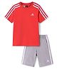 ADIDAS KIDS 100% Cotton Knit Half Sleeves T-Shirt & Shorts Set Logo Print - Red