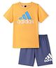 Adidas Kids Cotton Knit Half Sleeves T-Shirt & Shorts Set Logo Print - Orange & Blue