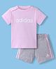 ADIDAS KIDS 100% Cotton Knit Half Sleeves T-Shirt & Shorts Set Logo & Text Print - Pink