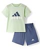 Adidas Kids 100% Cotton Knit Half Sleeves T-Shirt & Shorts Set with Logo Print - Green & Blue