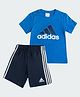 Adidas Kids 100% Cotton Knit Half Sleeves T-Shirt & Shorts Set with Logo Print - Blue