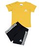 Adidas Kids Cotton Knit Half Sleeves T-Shirt & Shorts Set with Brand Logo Print & Tape Detailing - Yellow & Black