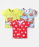 Babyhug 100% Cotton Knit Half Sleeves Front Open jhablas With Star & Teddy Print Pack Of 3 - Red & Light Blue