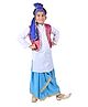 Itsmycostume Cotton Blend Full Sleeves Lace Embellished & Ethnic Foil Printed Punjabi Folk Dance Costume Set - White & Blue