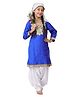 Itsmycostume Cotton Blend Full Sleeves Lace Embellished & Ethnic Embroidered Kashmiri Theme Costume Set - Blue & White