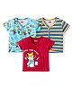 Babyhug 100% Cotton Knit Half Sleeves Front Open Jhablas With Stripes & Animal Print Pack Of 3 - Red & Light Blue
