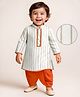 EARTHY TOUCH Woven Full Sleeves Glitter Printed Kurta Dhoti Set - Off White