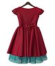 HEYKIDOO Silk Cap Sleeves Bow Applique Detailed & Colour Blocked Layered Dress - Red & Green