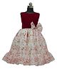 HEYKIDOO Organza Sleeveless Floral Printed Bow Applique Detailed Dress - Off White & Maroon