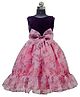HEYKIDOO Organza Sleeveless Floral Printed Bow Applique Detailed Dress - Pink & Purple