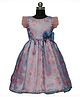 HEYKIDOO Organza Frill Sleeves Bow Applique Detailed Floral Printed Dress - Blue & Peach