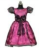 HEYKIDOO Organza Cap Sleeves Bow Applique Detailed Floral Printed Dress - Purple & Pink