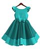 HEYKIDOO Satin Cap Sleeves Bow Applique Detailed & Colour Blocked Fit & Flare Dress - Green