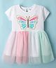 Smarty Girls Textile Knit Half Sleeves Frock with Butterfly Print & Embroidery - White