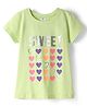 Smarty Girls Sinker Knit Half Sleeves Top With Sweet Text & Heart Print - Light Green