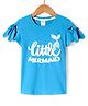 Smarty Girls Sinker Knit Knotted Half Sleeves Top with Little Mermaid Print - Blue