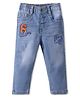 Babyhug Full Length Washed Denim Jeans with Text Embroidery - Blue