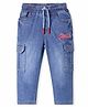 Babyhug Denim Full Length Washed Jeans with Stretch & Text Embroidery - Blue