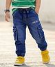 Babyhug Full Length Washed Denim Jeans With Text Print & Stretch - Blue