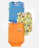 Babyhug 100% Cotton Knit Sleeveless Onesies with Sports Theme Print & Stripes Pack of 3 - Blue Yellow & Orange