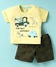 Child World Interlock Knit Half Sleeves T-Shirt & Shorts Set With Car Print - Lemon Yellow