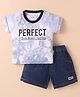 Child World Interlock Knit Half Sleeves T-Shirt & Shorts Set With Text Print - Blue