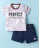 Child World Interlock Knit Half Sleeves T-Shirt & Shorts Set With Text Print - Brown