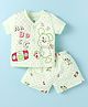 Child World Interlock Knit Half Sleeves Shorts Night Suit With Animal & Polka Dot Print - Light Green