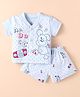 Child World Interlock Knit Half Sleeves Shorts Night Suit With Animal & Polka Dot Print - Lavender