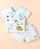 Child World Interlock Knit Half Sleeves Shorts Night Suit With Animal & Polka Dot Print - Light Blue