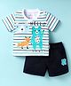 Child World Interlock Knit Half Sleeves Striped T-Shirt & Shorts Set With Animal Print - White