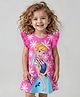 Babyhug Disney Single Jersey Knit Frill Sleeve Nighty With Anna Graphic - Pink