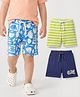 Babyhug Cotton Knit Mid Thigh Shorts with Tropical Theme Print & Stripes Pack of 3 - Light Green Navy & Light Blue
